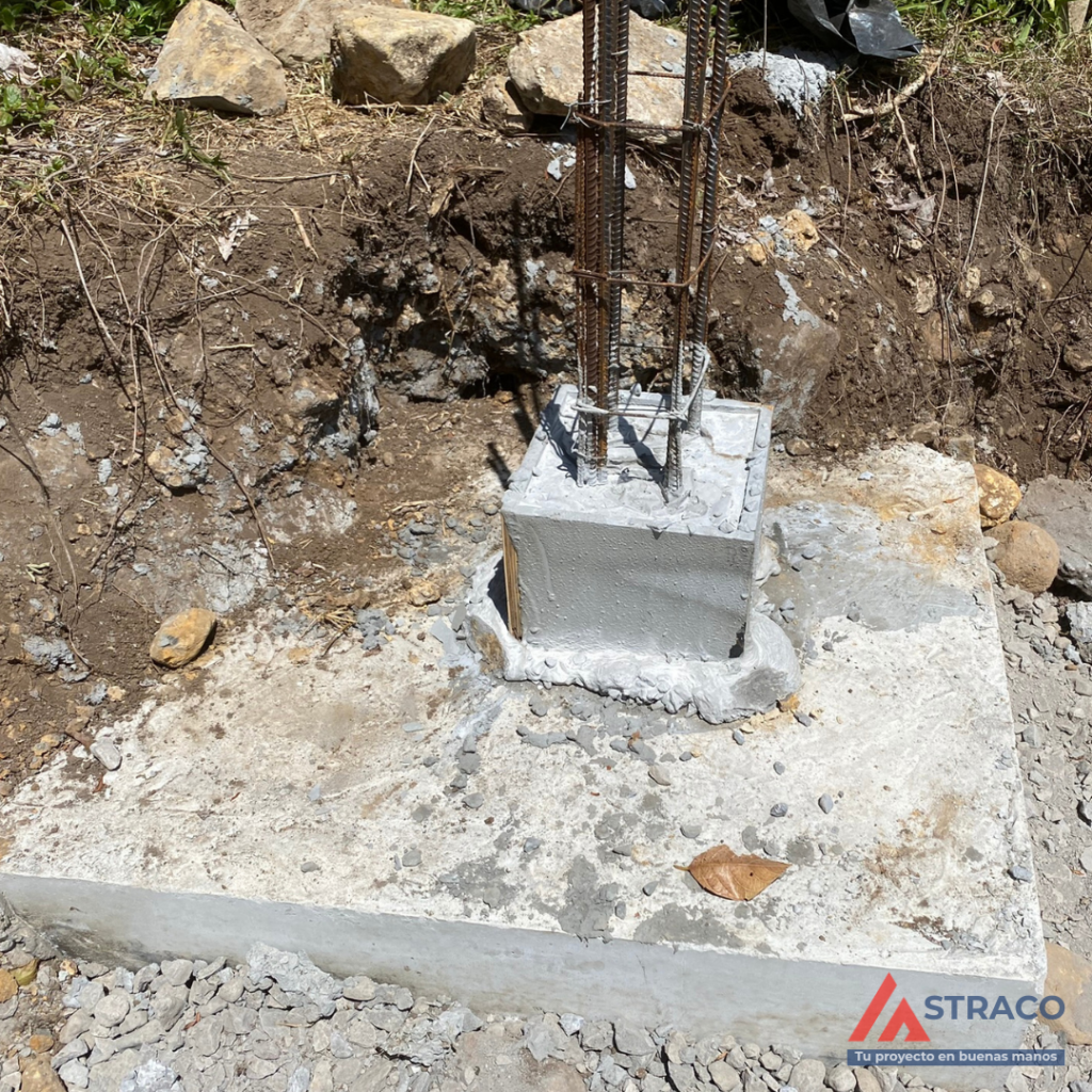 Finished reinforced concrete column foundation for structural support in house construction in Boquete, Panama