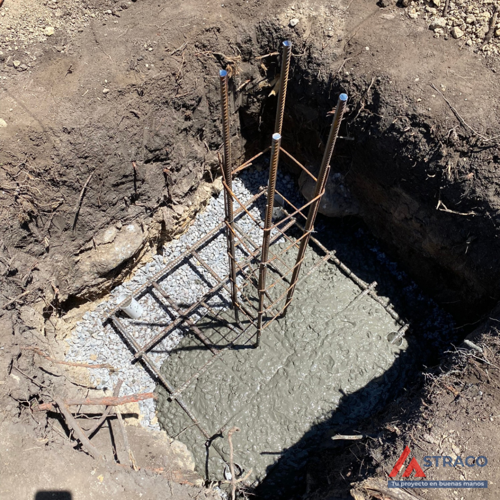 Concrete pouring for reinforced column foundation in residential construction project in Alto Boquete