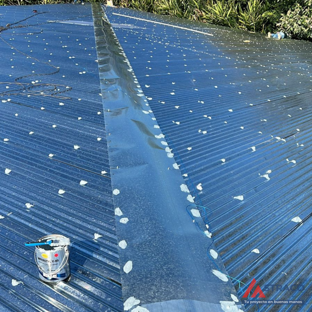 Installation of corrugated metal roofing sheets on residential house in Boquete, Panama